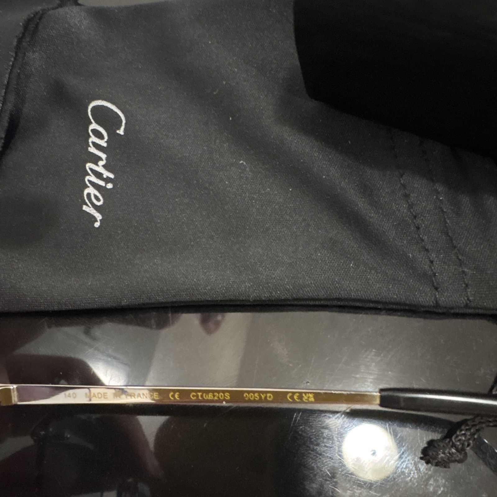 Cartier CT04620S Rimless Rectangle Sunglasses Blue Tinted Lenses Gold Metal 140