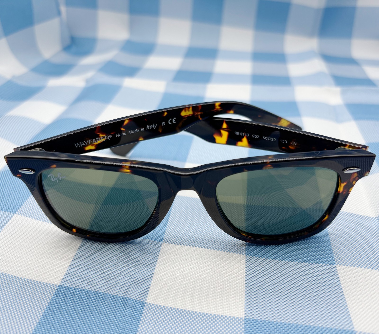 2026 RayBan Sunglasses RB2140 Original Wayfarer Tortoise Frame Green Lenses 50mm