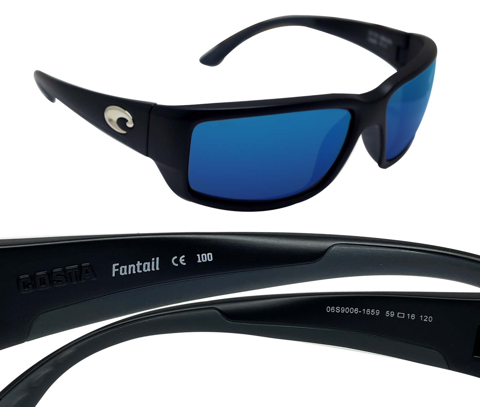 Costa Del Mar fantail matte black frame blue mirror polarized plastic lens