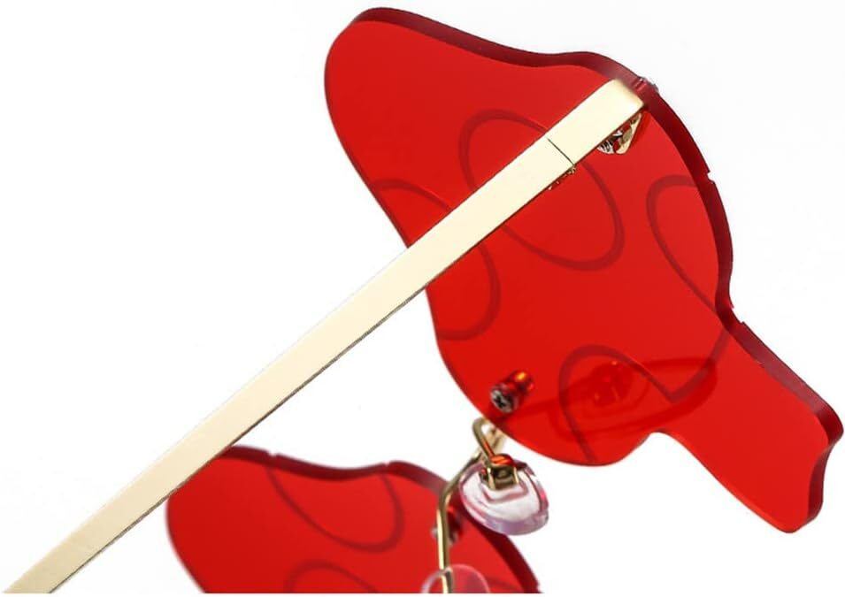 ENTHYI Mushroom Shape Sunglasses for Women Irregular Rimless Eyewear Red+pink