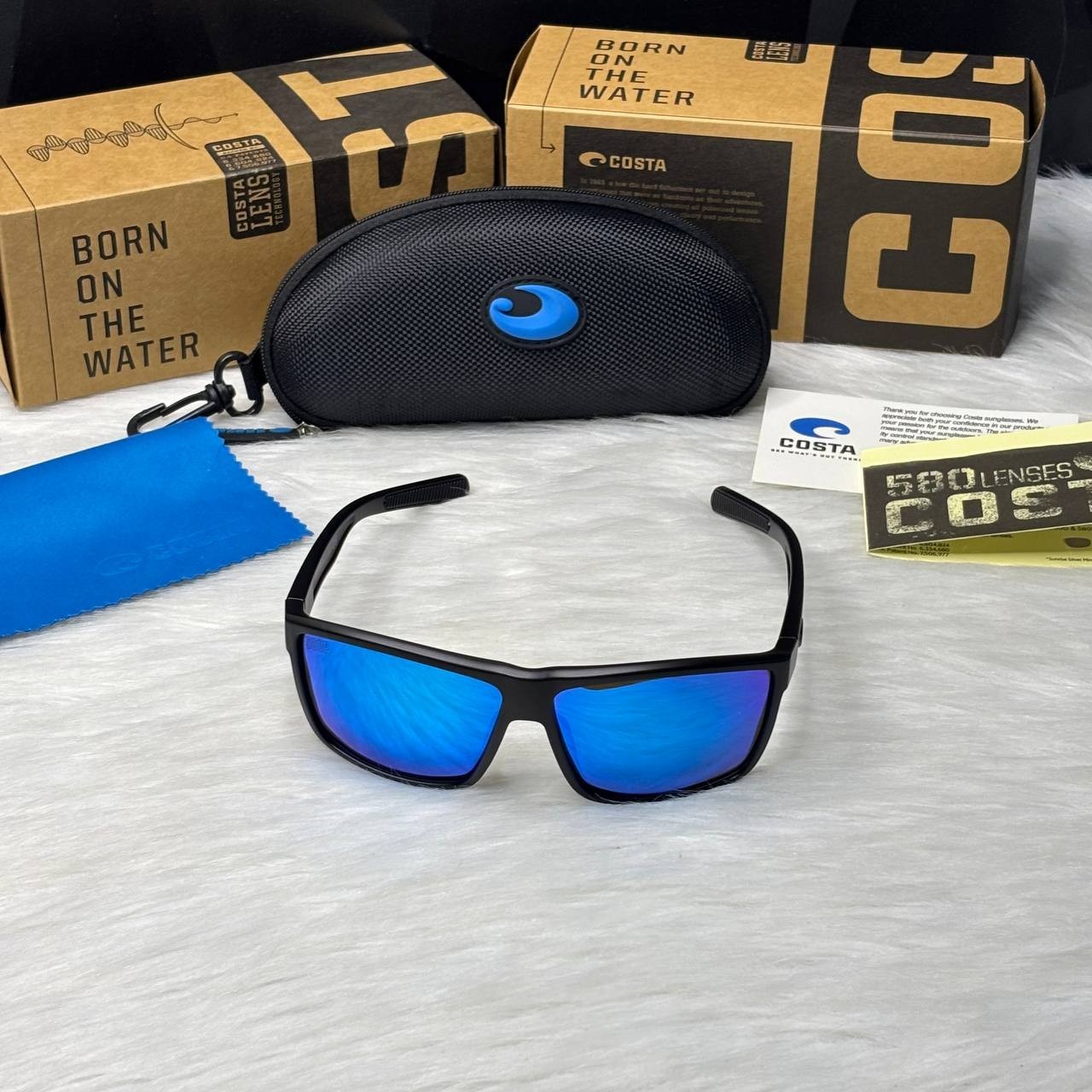 Costa Del Mar Fishing Sunglasses Matte Black Blue Mirror Polarized 580P