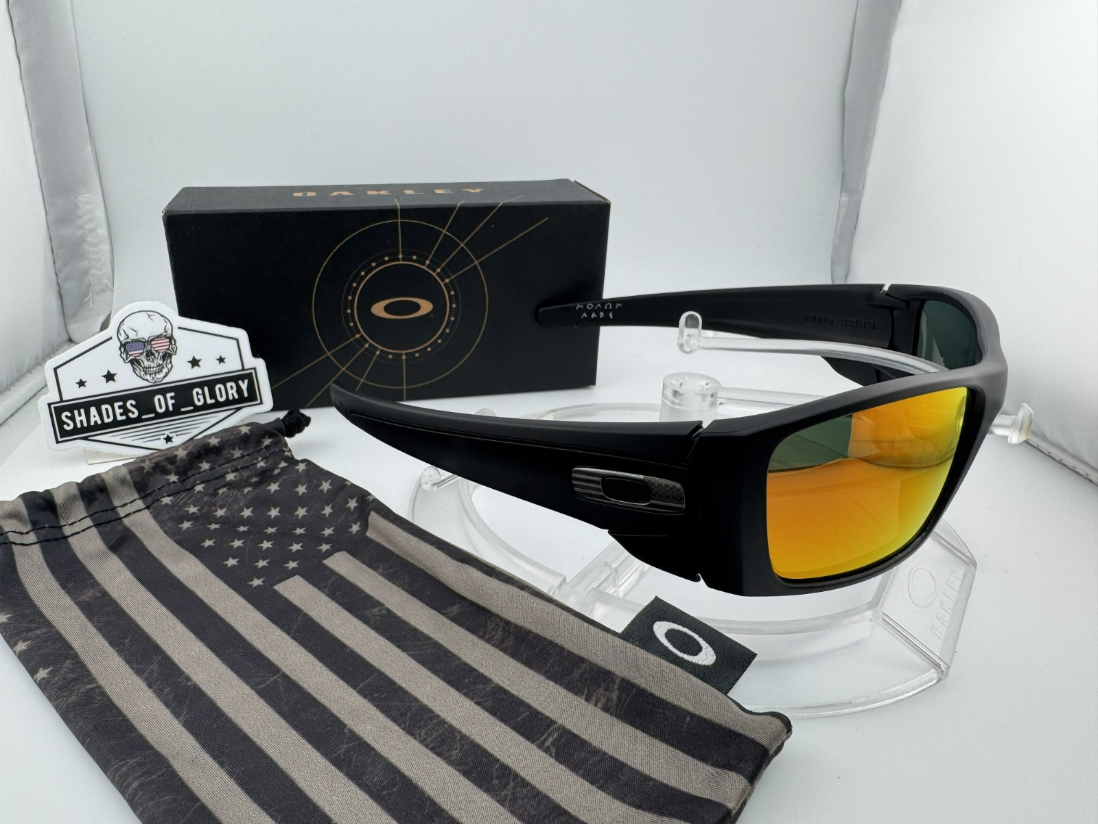 OAKLEY FUEL CELL SI MATTE BLACK USA FLAG RUBY GALAXY POLARIZED SUNGLASSES OO9096