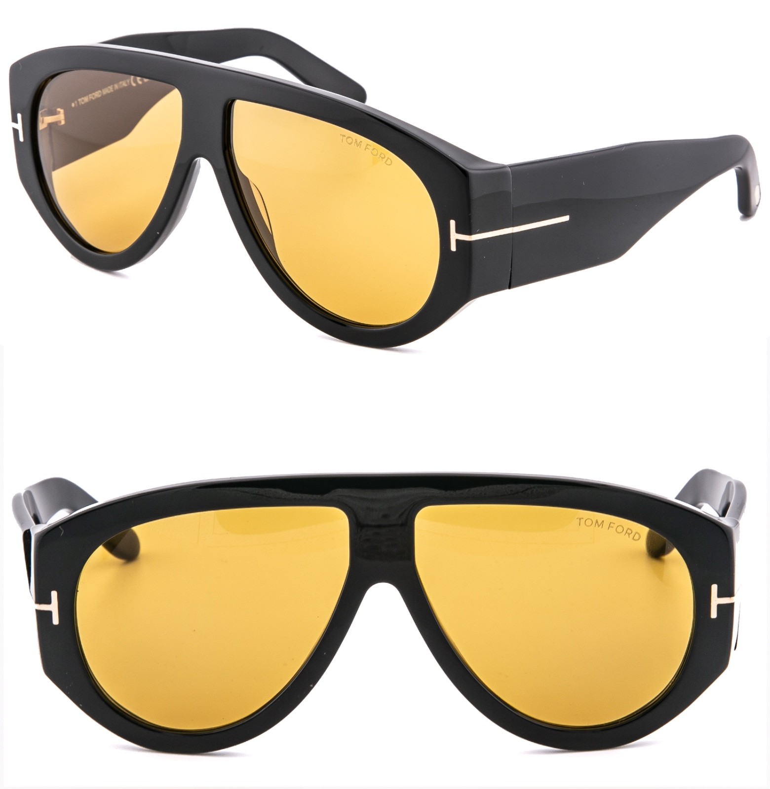 TOM FORD BRONSON FT1044 01E Black Yellow Aviator Sunglass 1044 TF1044 Authentic
