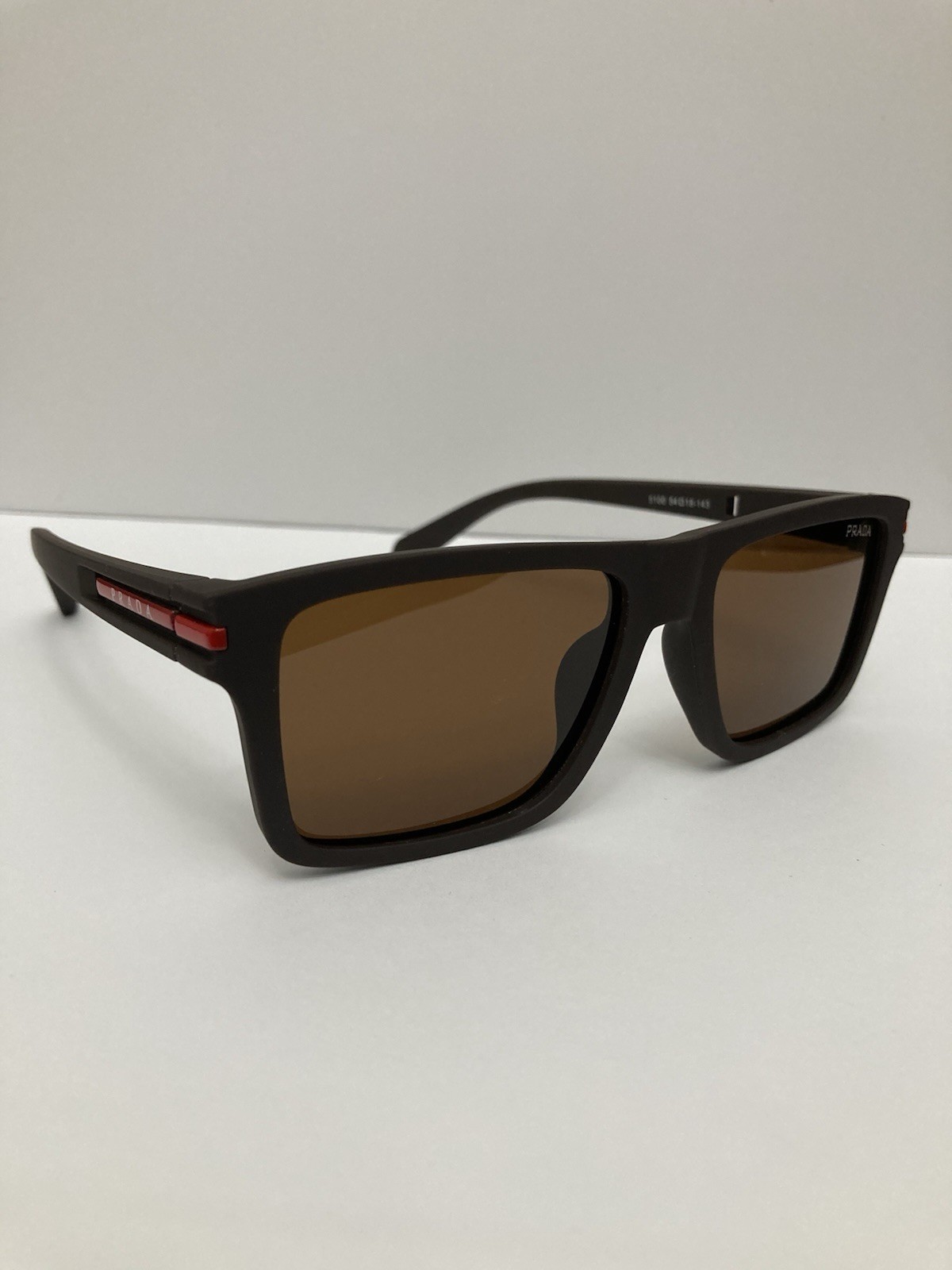 PRADA Men’s Rectangle Sunglasses Black Plastic Frame Brown Tinted Lenses 5100