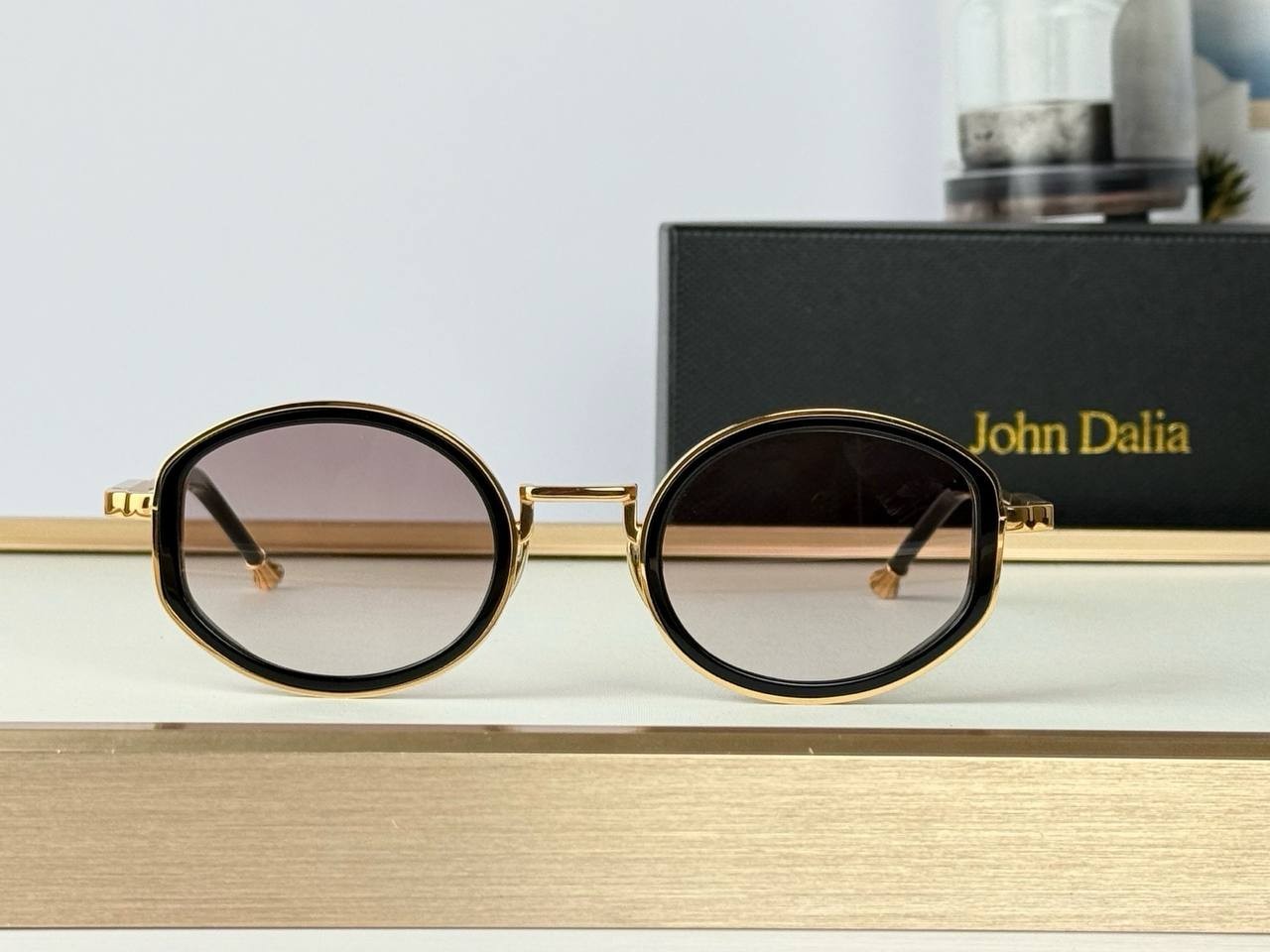 John Dalia JARED Sunglasses Black Gold Gray Gradient Luxury Unisex 49-24
