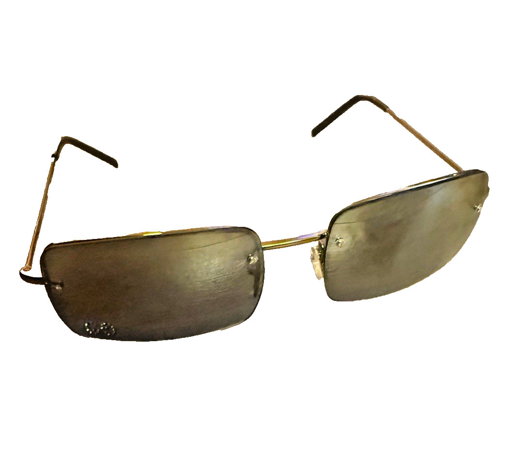 Gucci Rimless Rectangular Sunglasses Gold Metal Frame Gray Lenses Italy