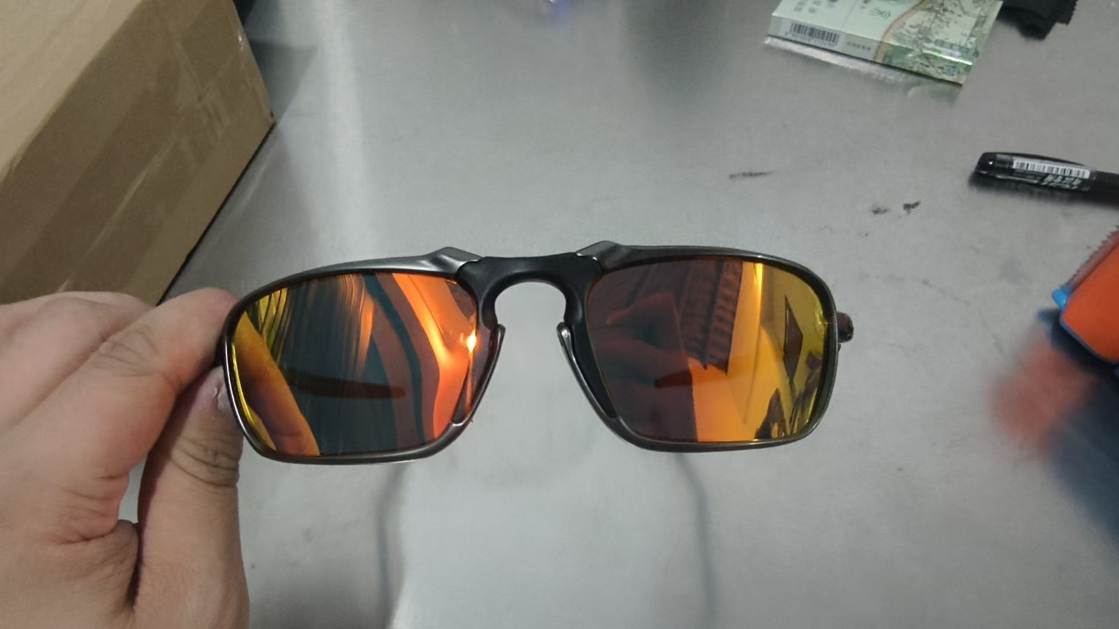 Oakley 6020 Sunglasses|Matte Black frame Red-orange mirrored polarized lenses