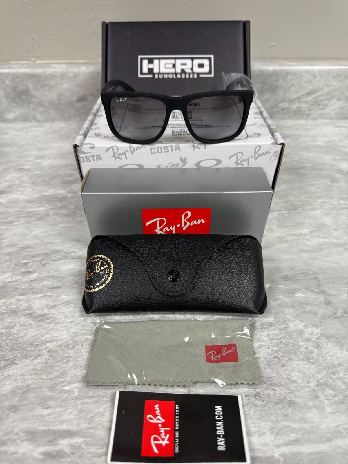 RAY BAN | NEW |JUSTIN MEDIUM | 4165 622 – T3 | 55 | RUBBER BLACK | GRADIENT GREY