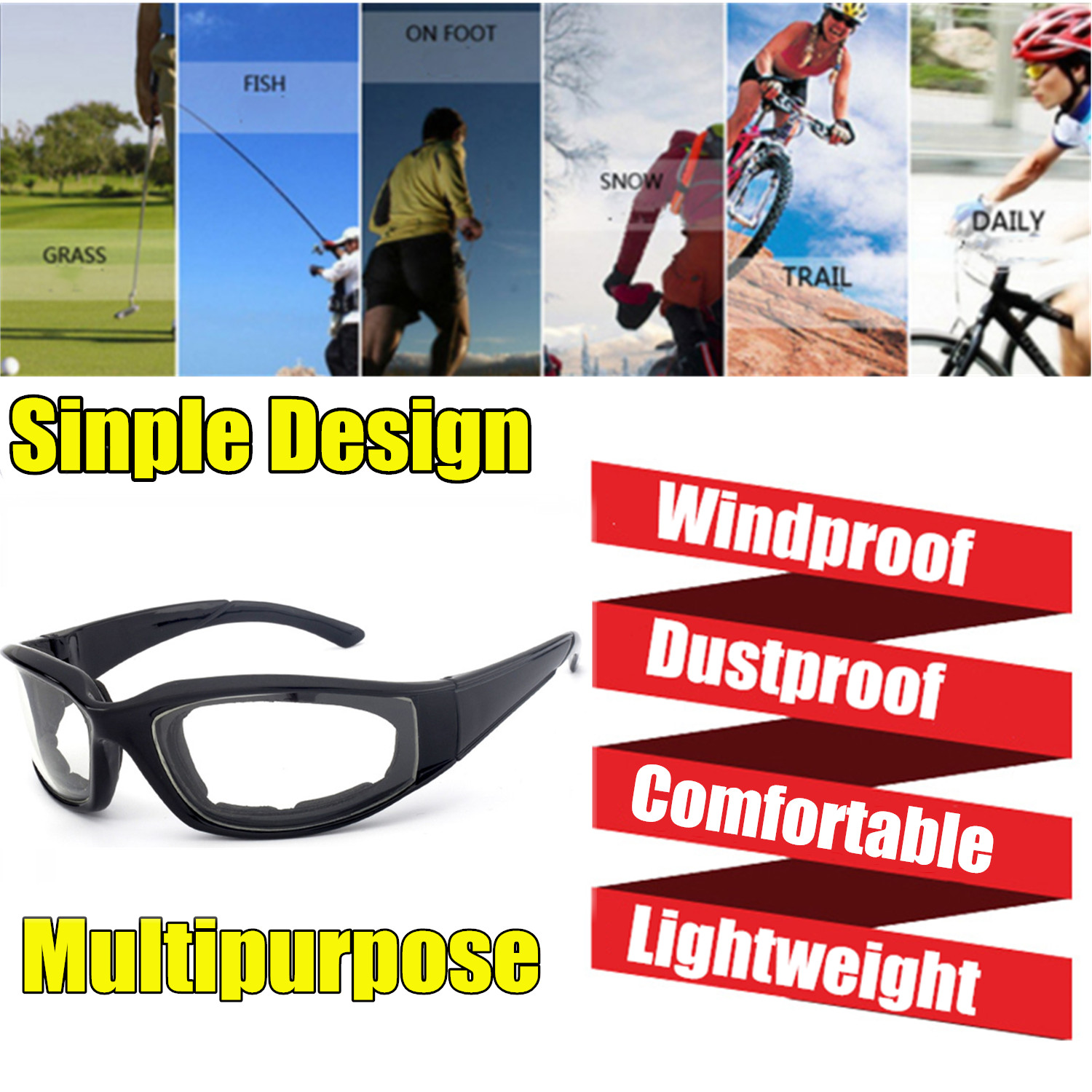 Clear Lens Wind Resistant Sunglasses Motorcycle Cycling Goggles Riding Glasses