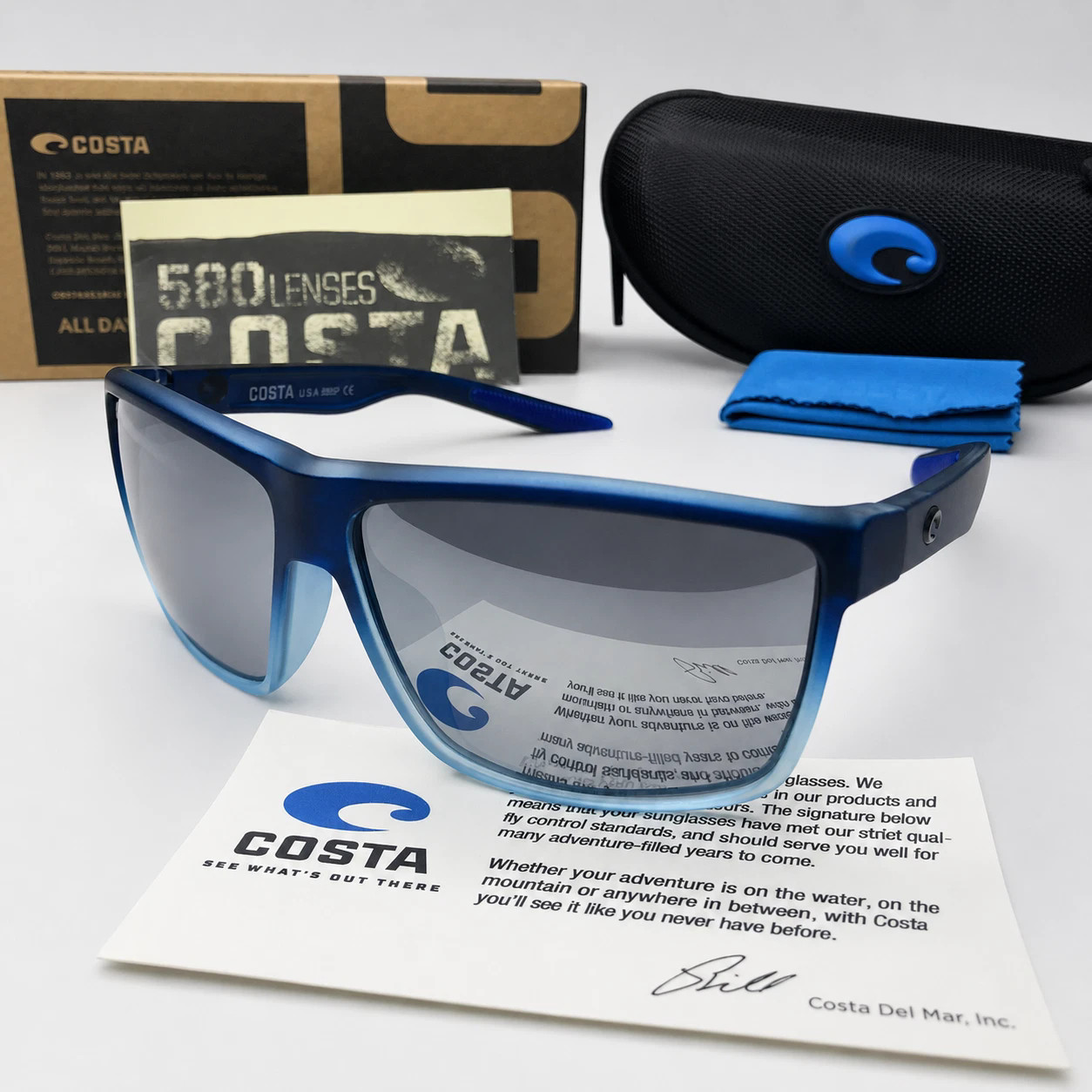 Costa Del Mar Sunglasses Matte Blue Gradient Frame Silver Mirror Polarized 580P