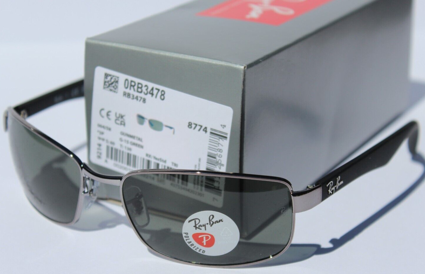 RAY-BAN RB3478 POLARIZED Sunglasses Gunmetal/G-15 Gray Green 004/58 NEW