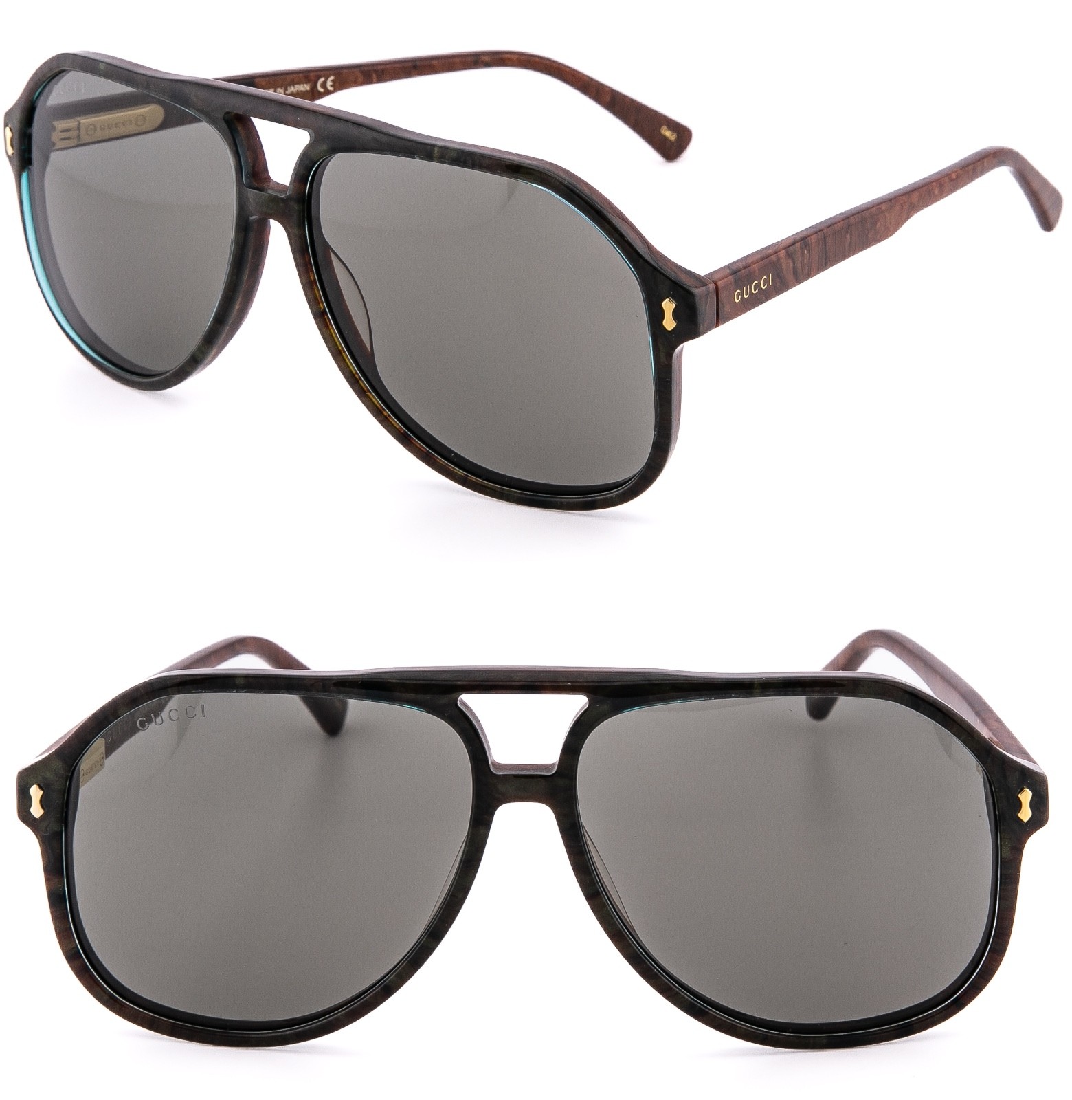 GUCCI 1042 Gg1042S Brown Wood Print Aviator Unisex Flex Arms Sunglasses 003