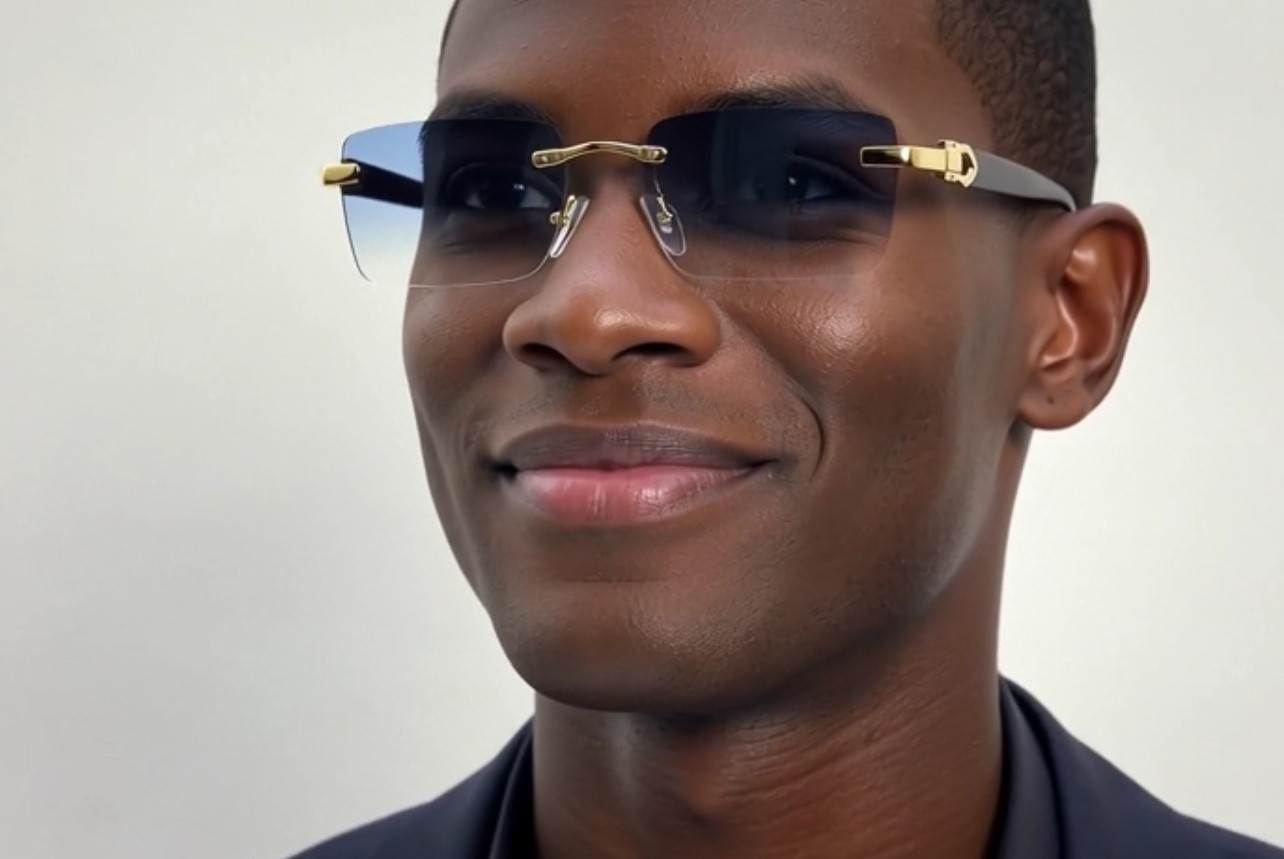 Men’s Vintage Gold Frame Rimless Hip Hop Black Woodgrain Clear Lens Glasses