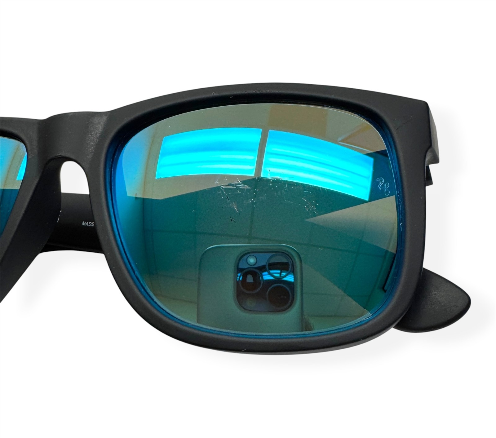 Ray-Ban Justin RB 4165 Sunglasses Matte Black Flash Blue 54mm Scratch No Case