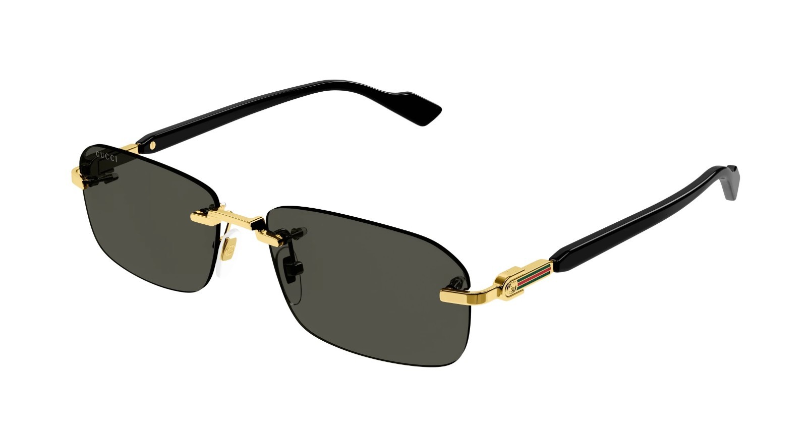 Gucci GG1221S 001 Gold-Black/Grey Rectangular Narrow Rimless Men’s Sunglasses