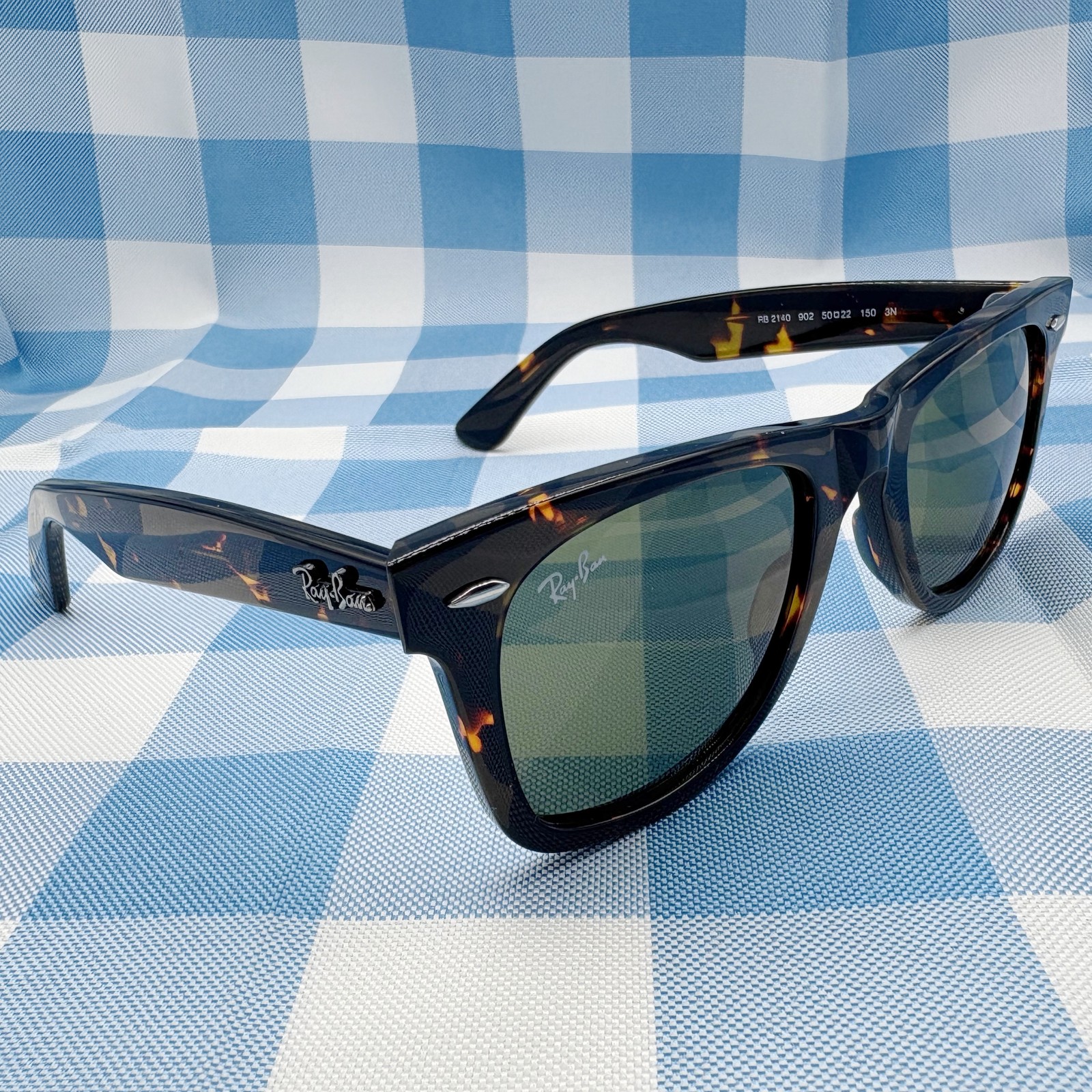 2026 RayBan Sunglasses RB2140 Original Wayfarer Tortoise Frame Green Lenses 50mm