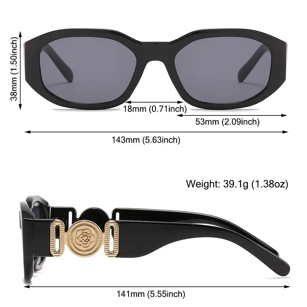 Irregular Oval Sunglasses Metal Rose Accent UV400 Unisex Retro Fashion Shades