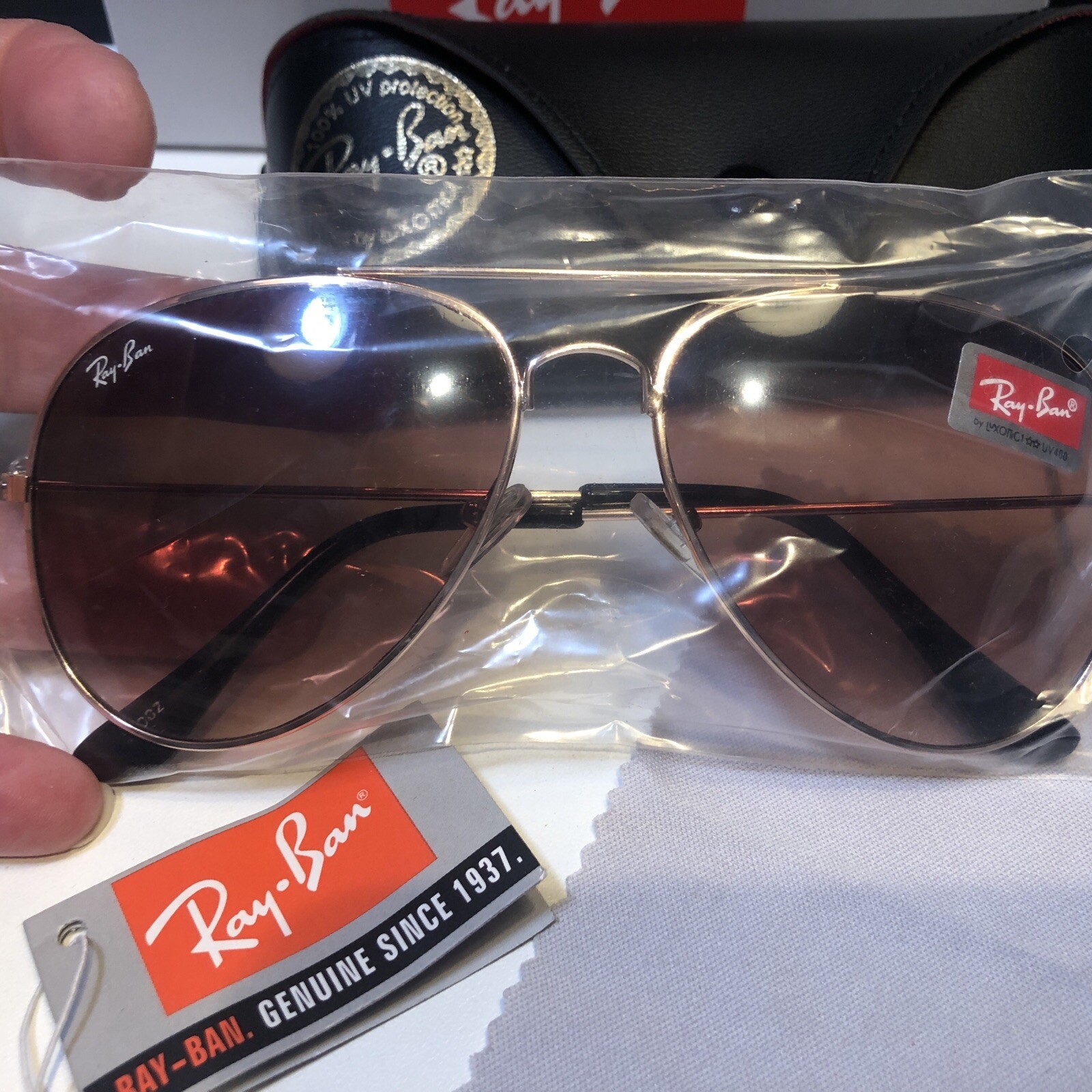 Ray Ban Unisex Lei Peng Sunglasses Gold Aviator QB2457 With Case & Box