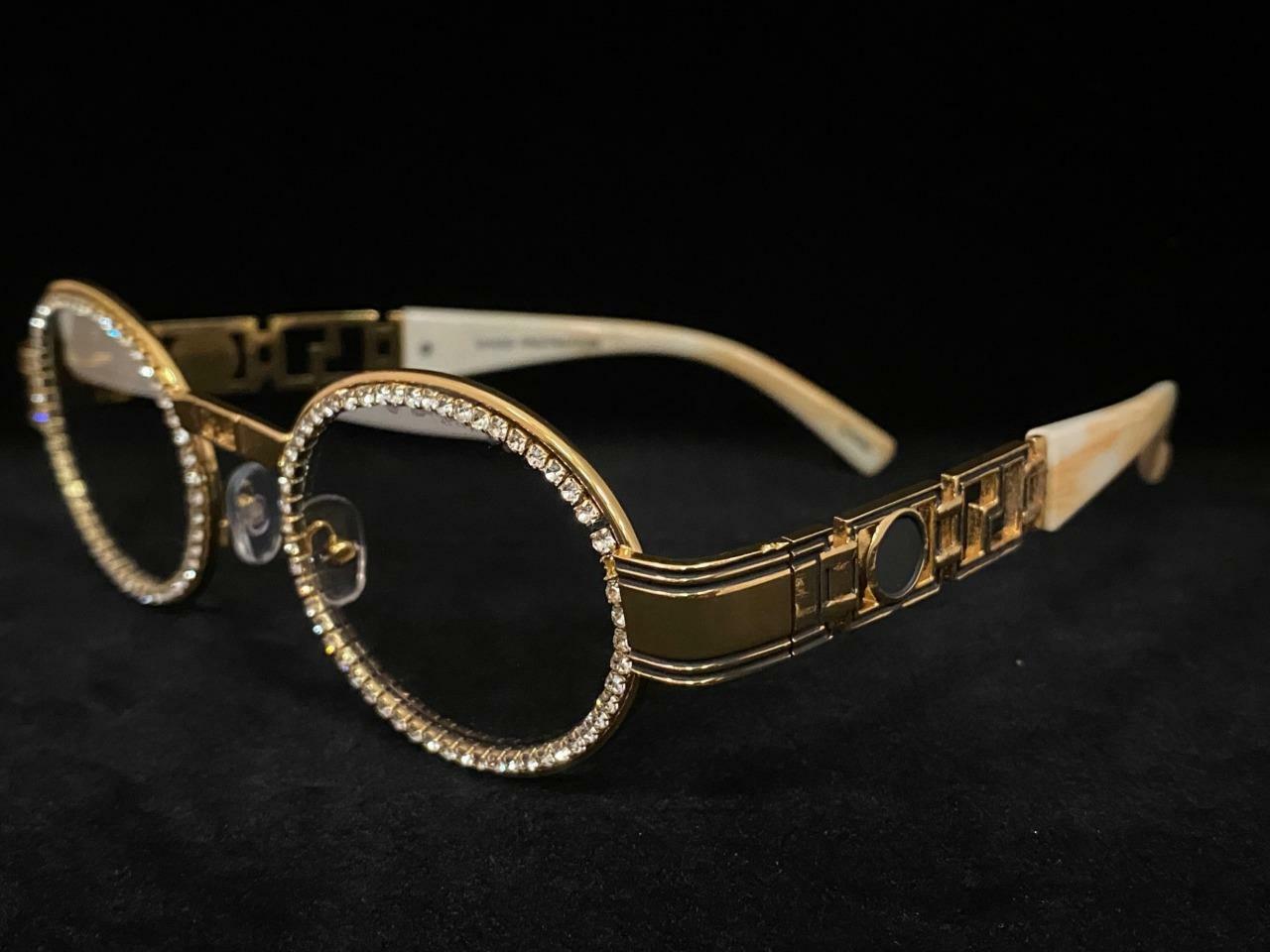 Classy Elegant Retro Hip Hop Club Party SUN GLASSES Oval Bling Gold Marble Frame