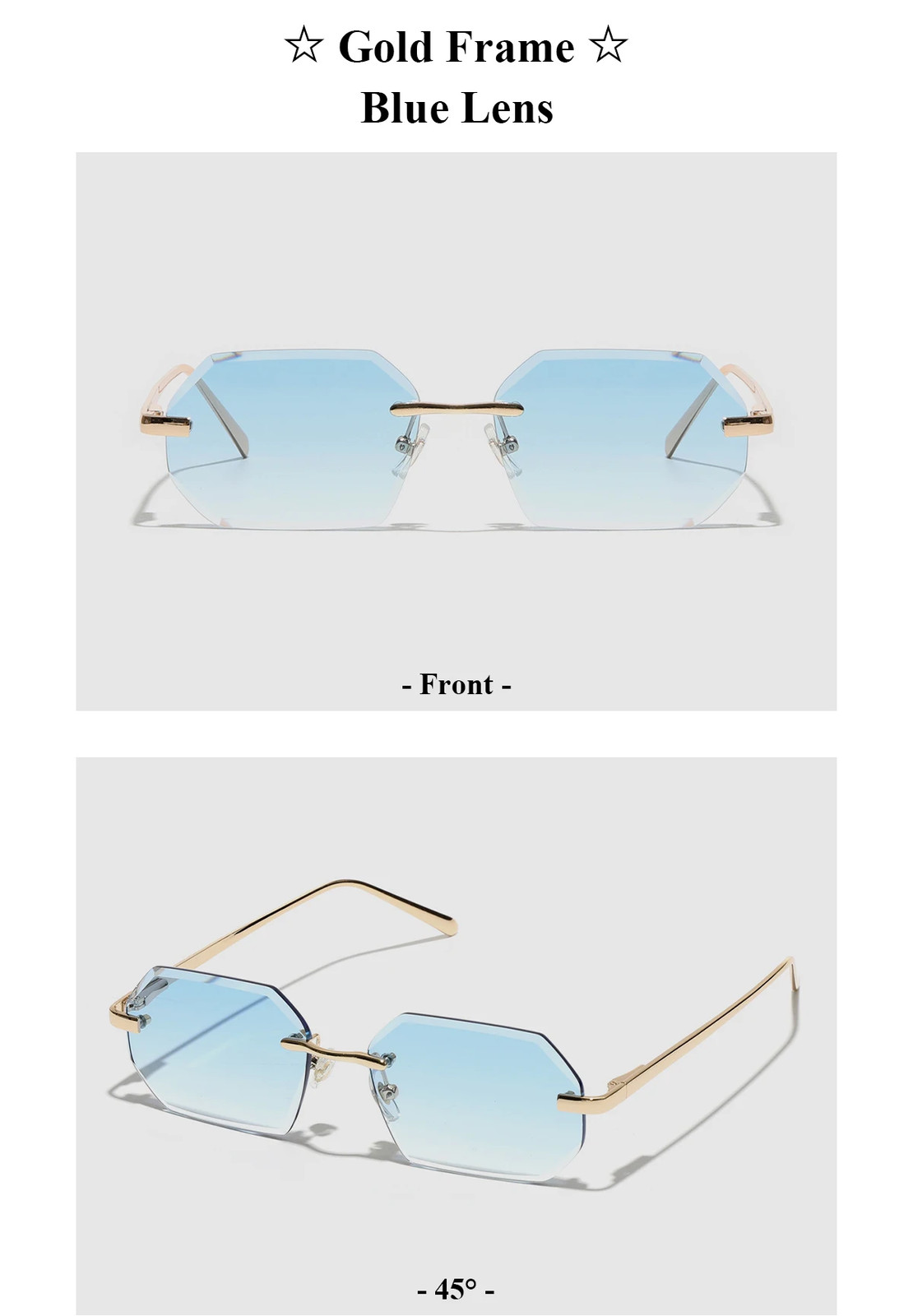 Rimless Sunglasses Diamond Cut Lens Unisex UV400 Metal Casual Wear Style