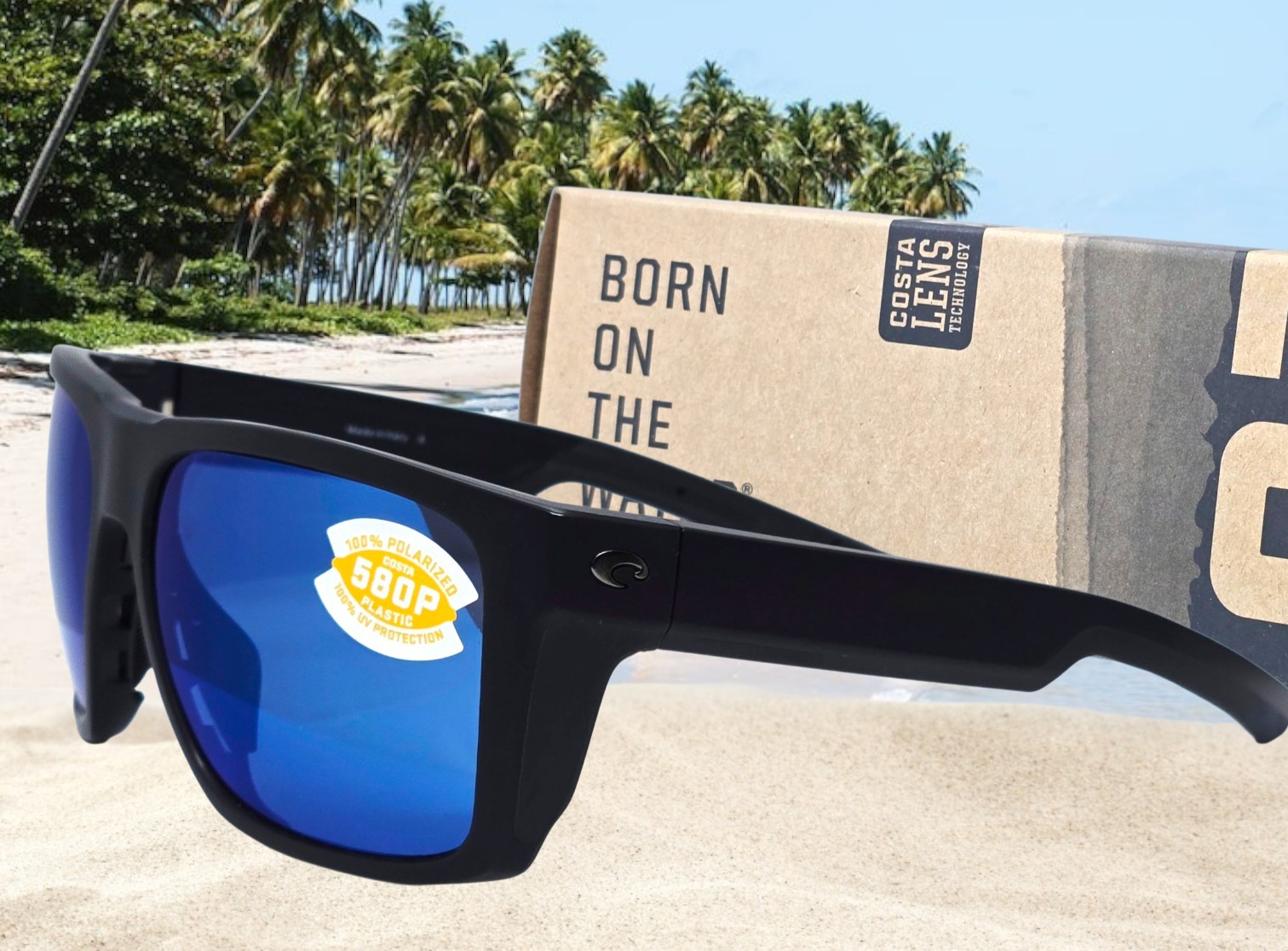 COSTA DEL MAR matte black/blue mirror LIDO polarized 580P sunglasses NEW IN BOX!