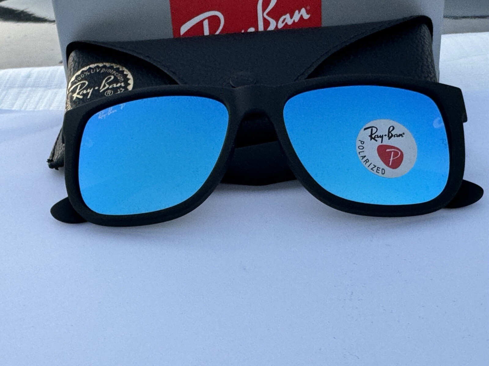 NEW Ray-Ban RB4165 622/55 JUSTIN Matte Black/Polarized Blue Mirror Sunglasses 54