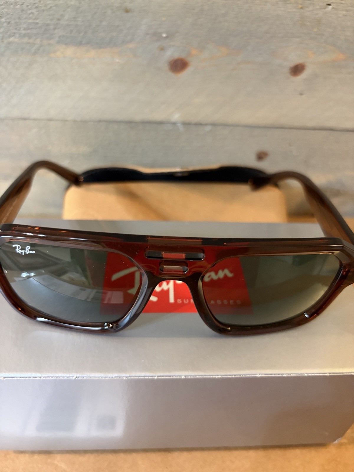 Ray-Ban RB4397 Corrigan Aviator Sunglasses Brown Frame Green Tinted Lenses
