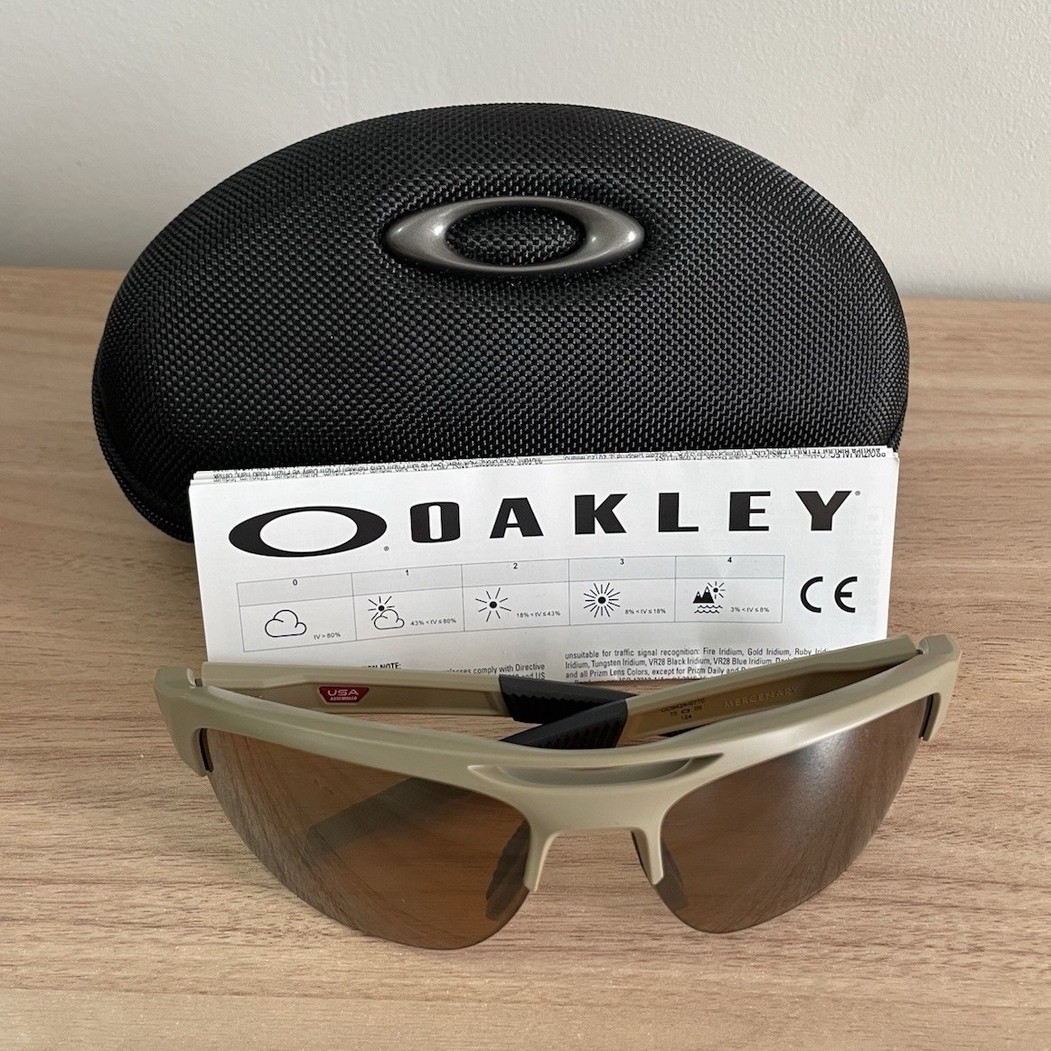 Oakley Lightweight Wrap Sunglasses Men Beige Plastic Frame Brown Tinted Lenses