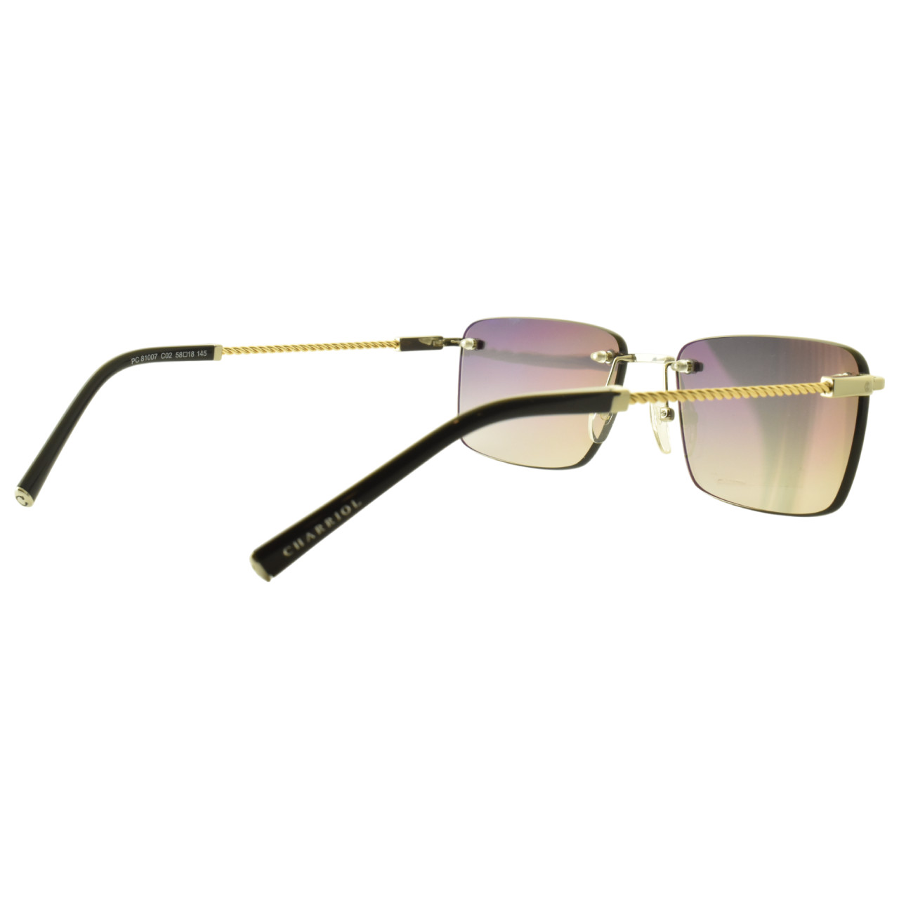NEW!! PHILIPPE CHARRIOL PC81007 C02 Shiny Silver Rectangle Rimless Men Sunglass