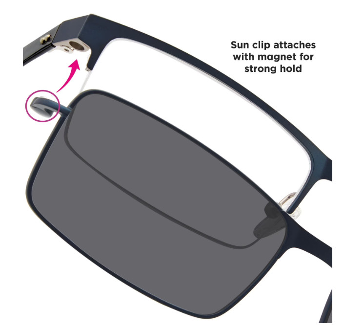 CALLAWAY CA100 Navy Blue 54-19-145 Semi-Rimless Eyeglasses w/Clip-on Sunglasses