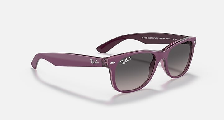 Ray Ban New Wayfarer RB2132 6606M3 58-18 Matte Transparent Violet Grey Polarized