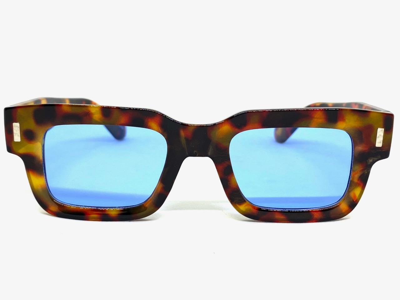 Men Classic Vintage Retro Style SUNGLASSES Thick Square Tortoise Frame Blue Lens