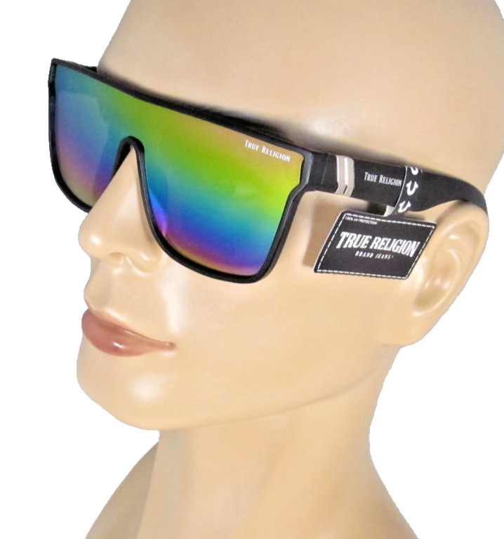 TRUE RELIGION Mens Matte Black Plastic Sunglasses 1-PC Rainbow Mirror Lens