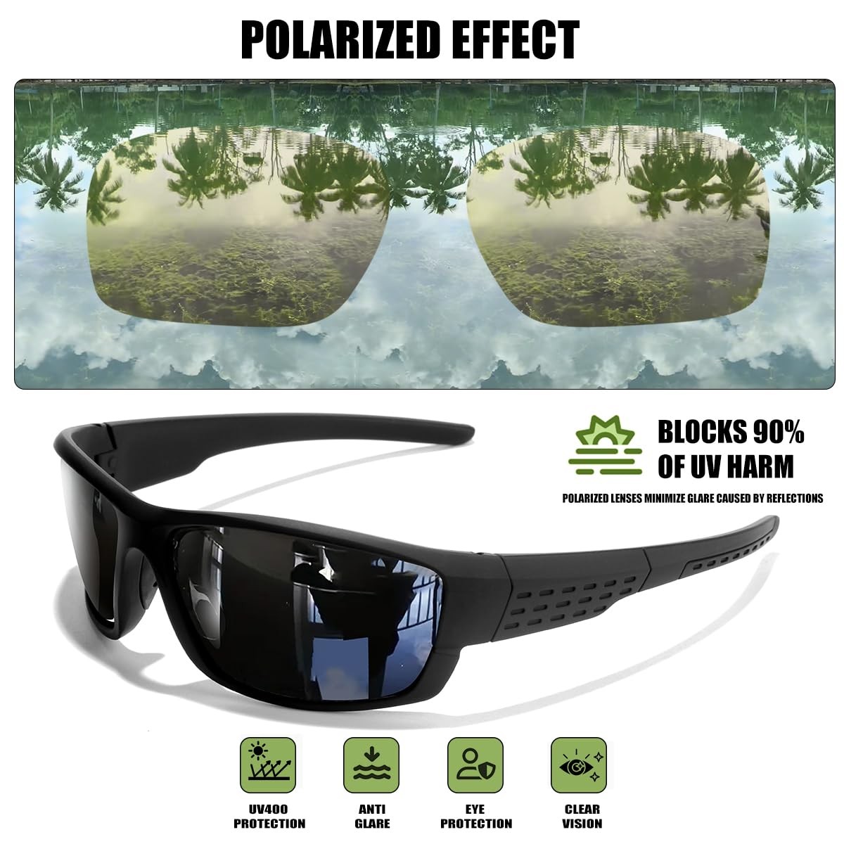 SQOQS Polarized Sports Sunglasses Men UV400 Protection Lightweight Wrap Around