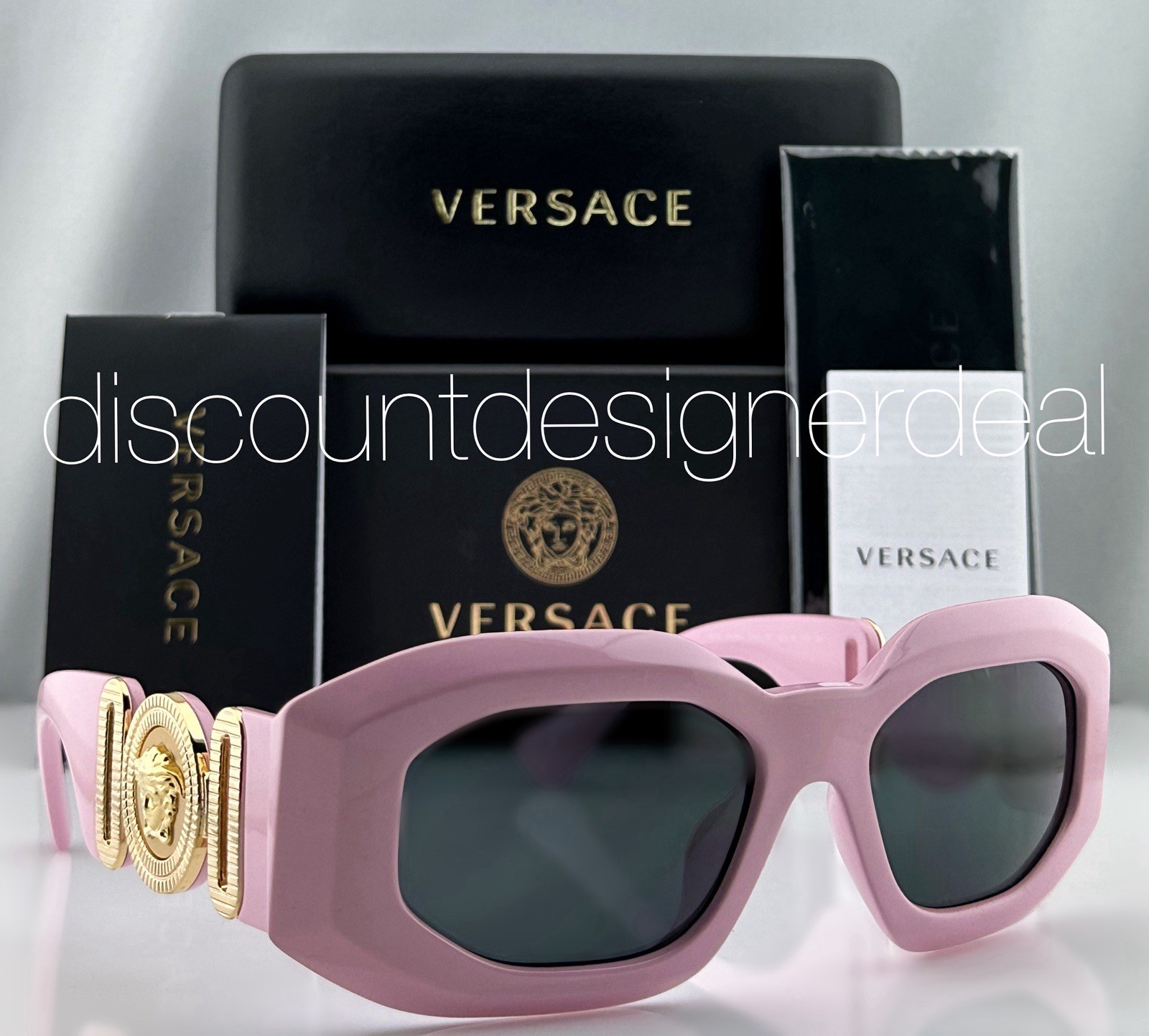 Versace VE4425U 5440/87 Medusa Geometric Sunglasses Pink Frame Gray Lens 53 NEW