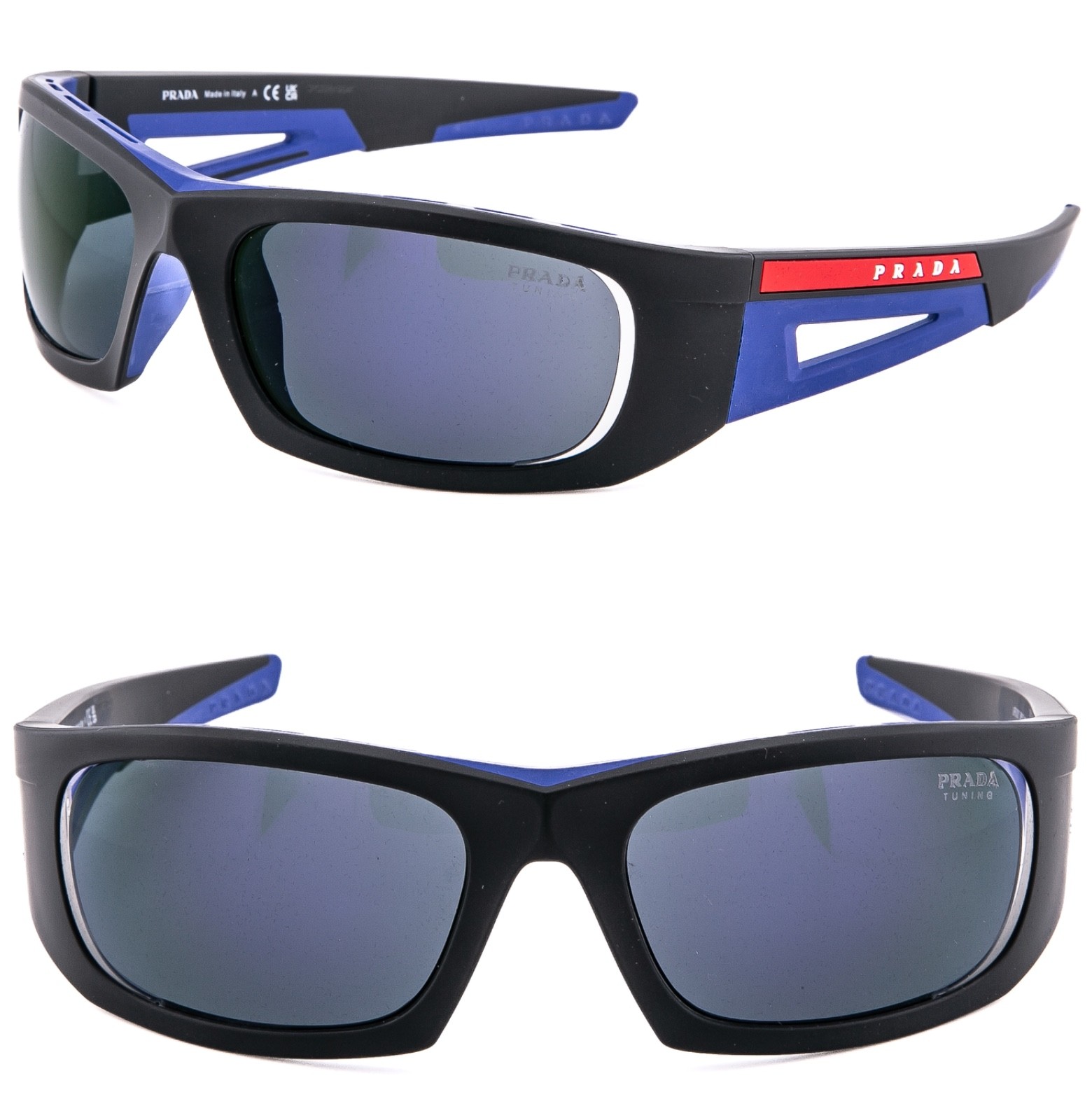 PRADA 02Y Linea Rossa TUNING IMPAVID Sunglass Black Blue Mirror Wrap PS02YS 02YS