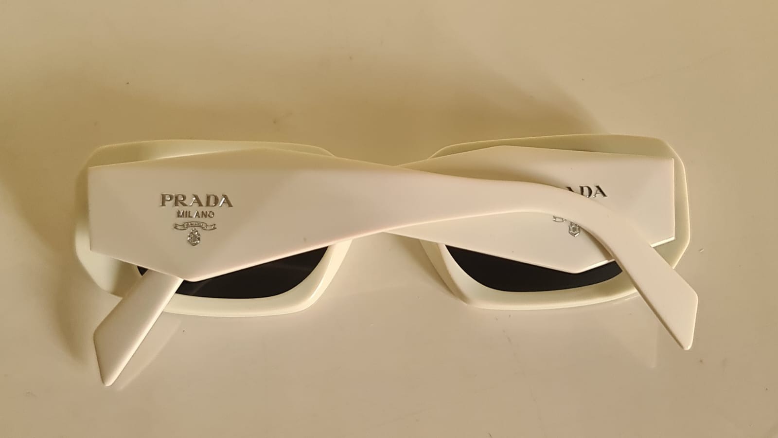 Prada Symbole SPR17W White Acetate Sunglasses Oversized Grey Lenses 49-20-145