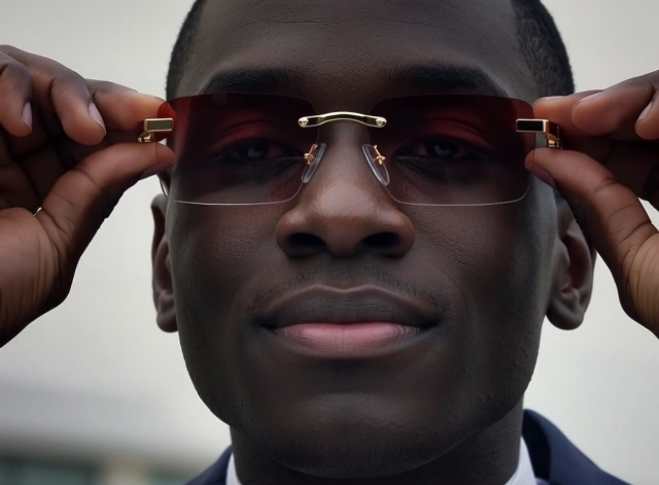 Men’s Vintage Gold Frame Rimless Hip Hop Black Woodgrain Clear Lens Glasses