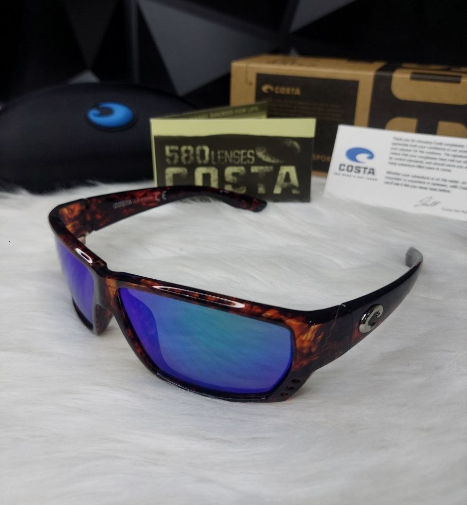 NEW Costa Del Mar Fantail Polarized Sunglasses Tortoise Blue Mirror 580P UV400