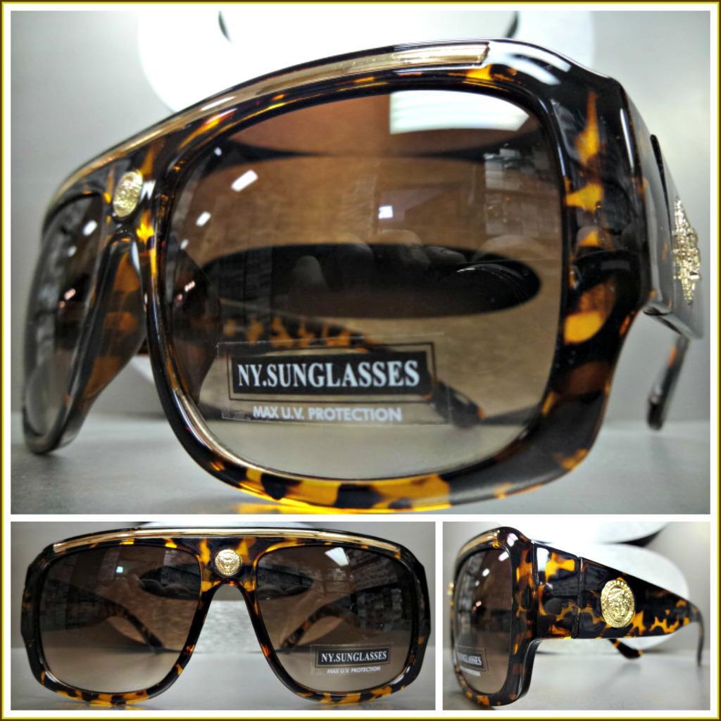 Men’s CLASSIC RETRO HIP HOP RAPPER Style SUN GLASSES Thick Tortoise & Gold Frame