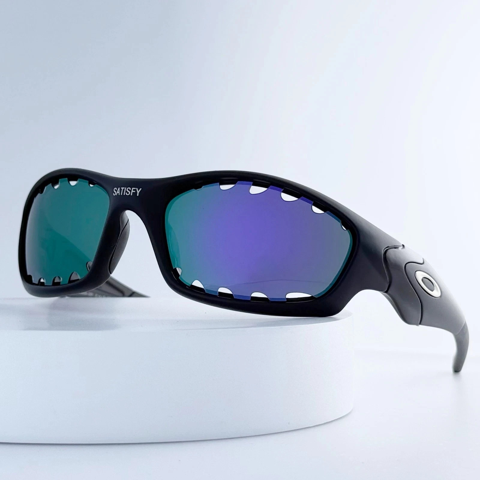 Oakley x Satisfy Straight Jacket Black Frame Purple Green Lens Sunglasses IN BOX