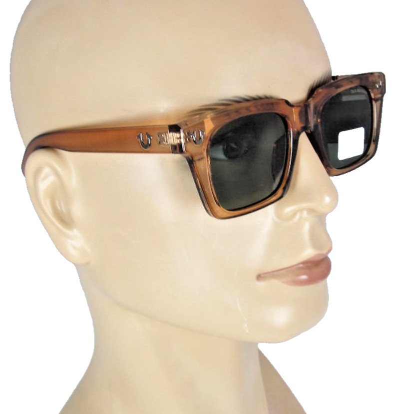 TRUE RELIGION Mens Translucent Amber Sunglasses Green Lenses TRM1857-9JW-G15