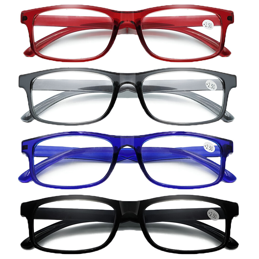 4 Pairs Square Frame Reading Glasses Spring Hinges Readers +1.0 1.5 2.0 2.5 3.0