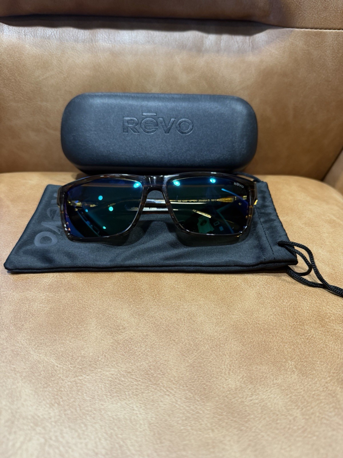 Revo Sunglasses WINSTON S Shiny Brown Horn FrameGreen Polarized Lens RE1245 12GN