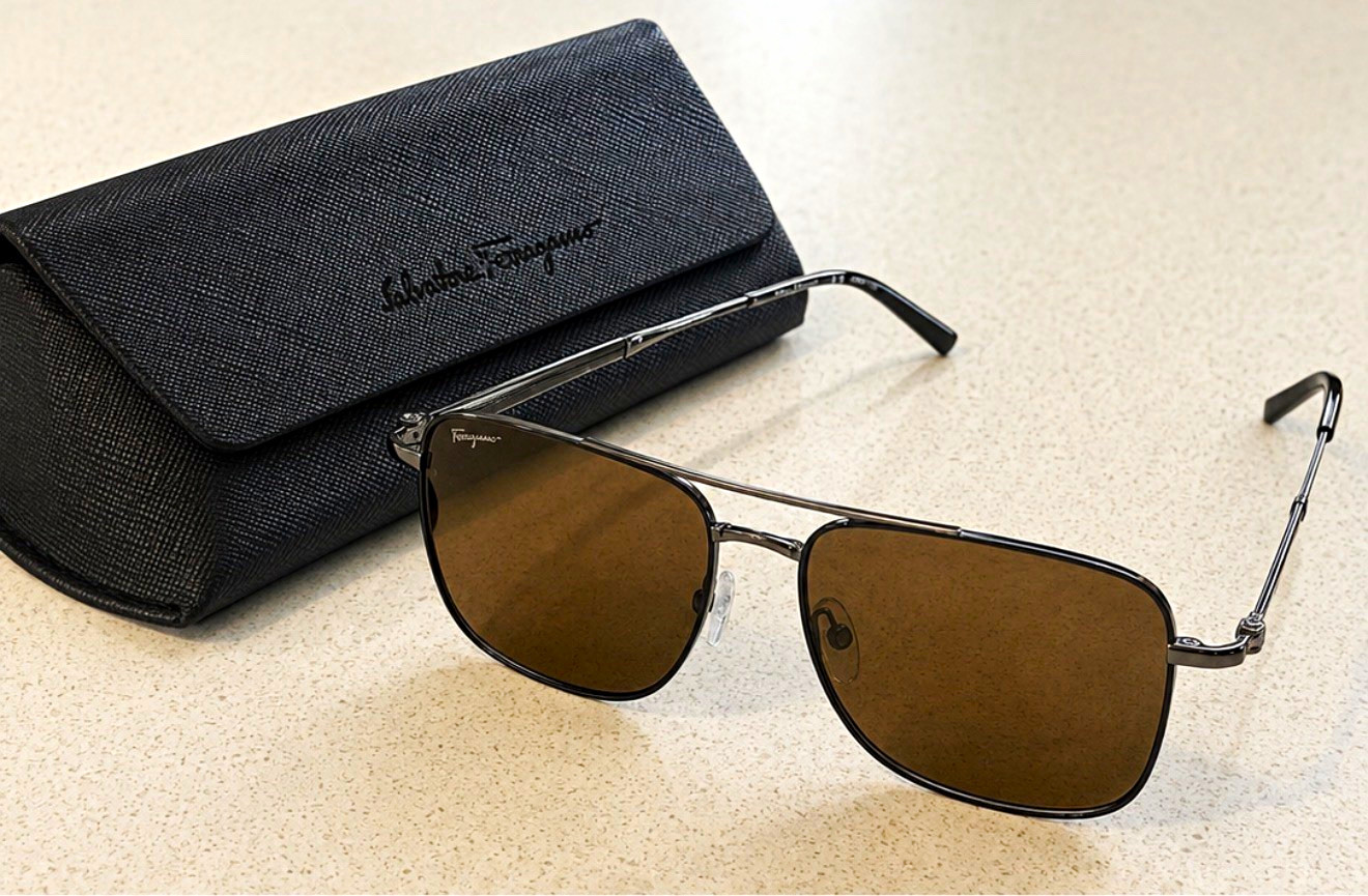 Salvatore Ferragamo SF208S 037 Aviator Silver Brown Tinted 56-16