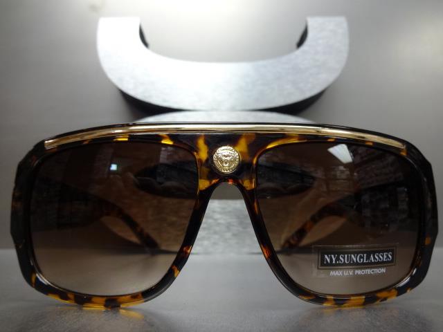 Men’s CLASSIC RETRO HIP HOP RAPPER Style SUN GLASSES Thick Tortoise & Gold Frame