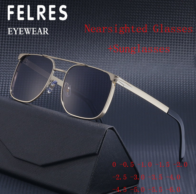 Metal Square Tinted Myopia Nearsighted Glasses For Men Outdoor Sunglasses New