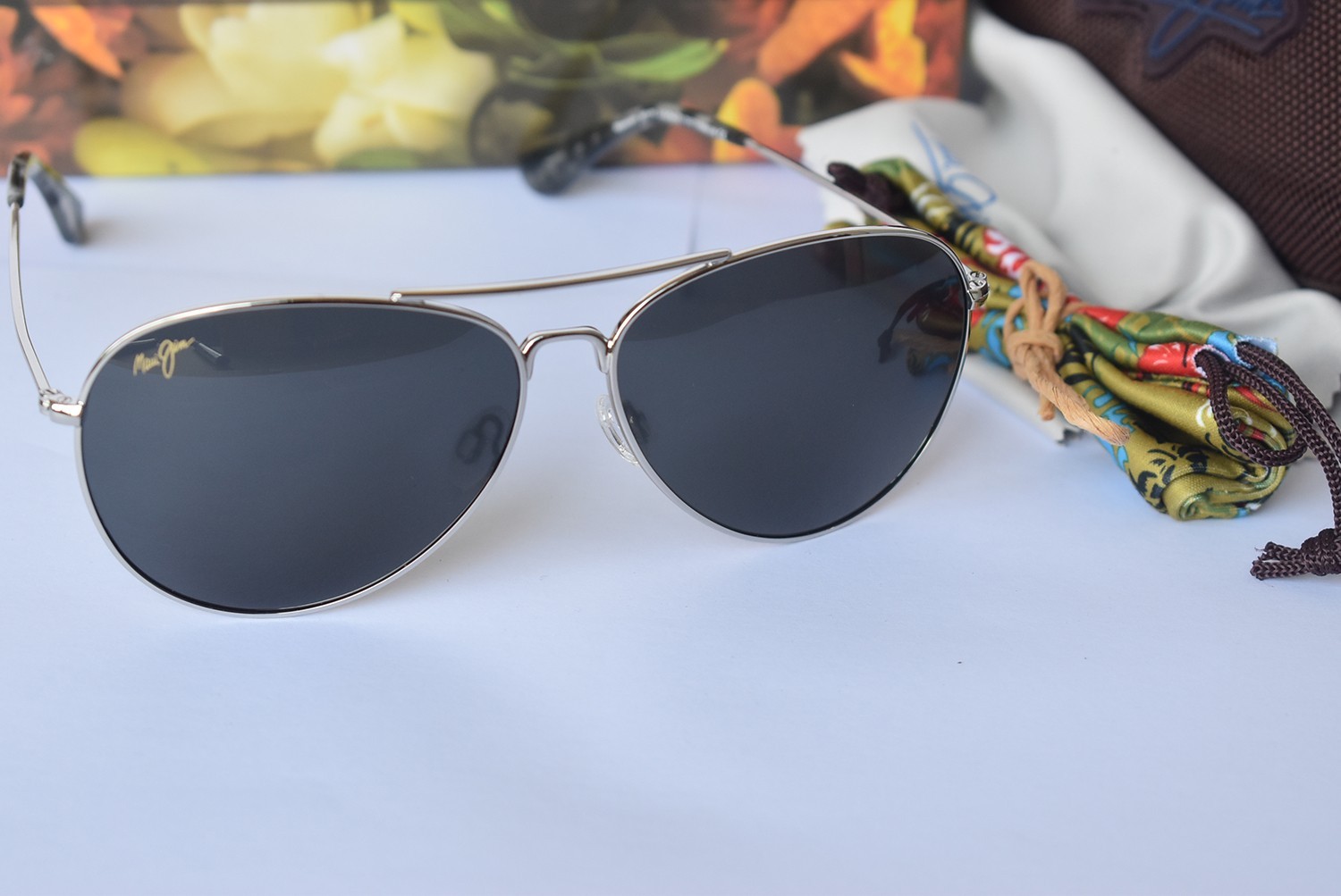 Maui Jim Mavericks GS264-17 Polarized Silver Aviator Sunglasses Neutral Grey Len