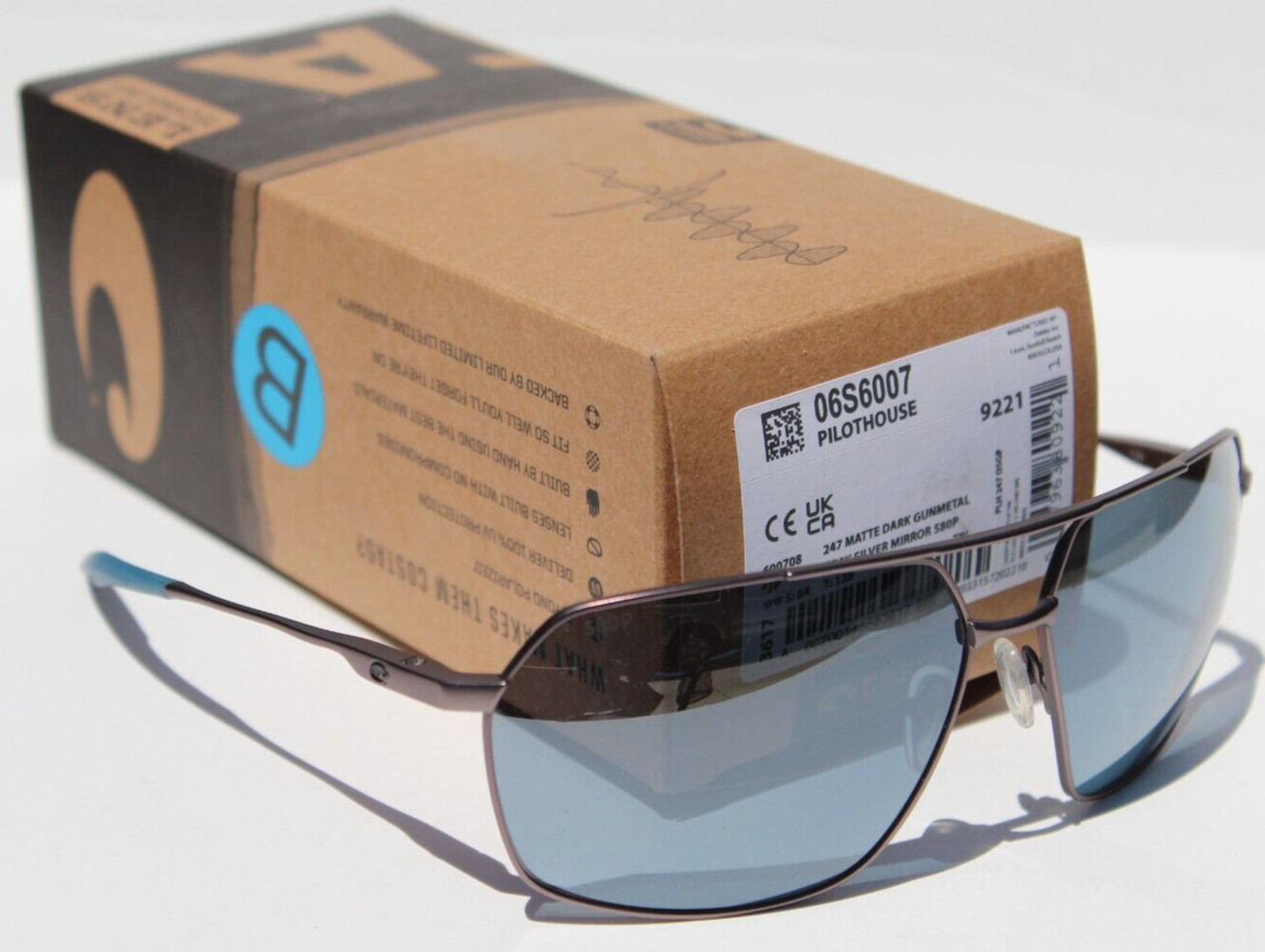 COSTA DEL MAR Pilothouse 580P POLARIZED Sunglasses Matte Gunmetal/Silver NEW