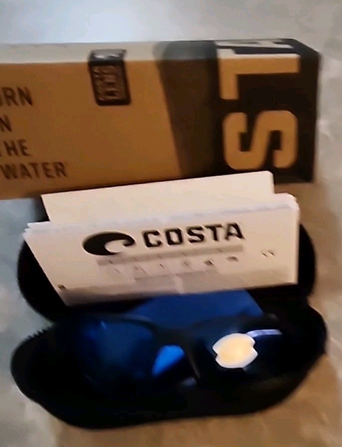 🔥 COSTA DEL MAR Fantail POLARIZED Sunglasses Matte Black/BLUE Mirror 580P NEW